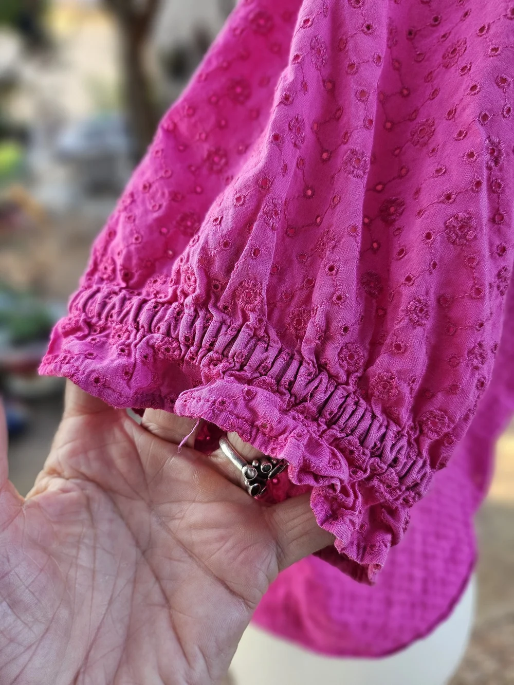 LOFT Fuschia Pink Cotton Eyelet Lace Peasant Blouse S